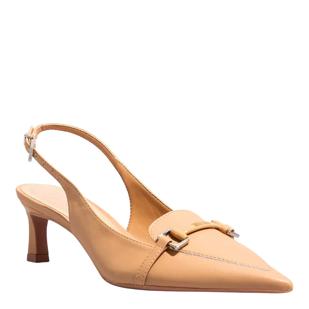 Scarpin Slingback Napa Soft Bico Fino Bege Palha - vista 2 de 4