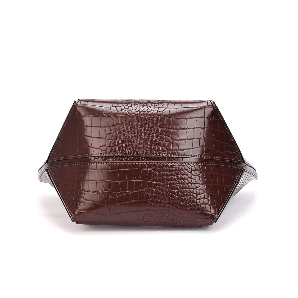 Bolsa Shopper Croco Marrom Dark Alça Ombro - vista 6 de 8