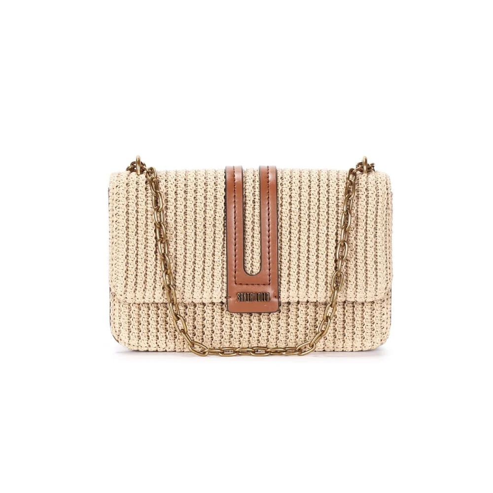 Bolsa Tramado Bege Safari Alça Ombro Corrente - vista 1 de 3