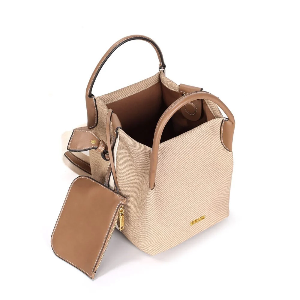 Bolsa Bucket Material Canvas Bege Alça Dupla - vista 3 de 3