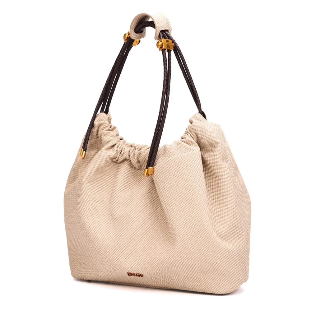 Bolsa Grande Material Canvas Bege Alça Ombro - vista 2 de 6