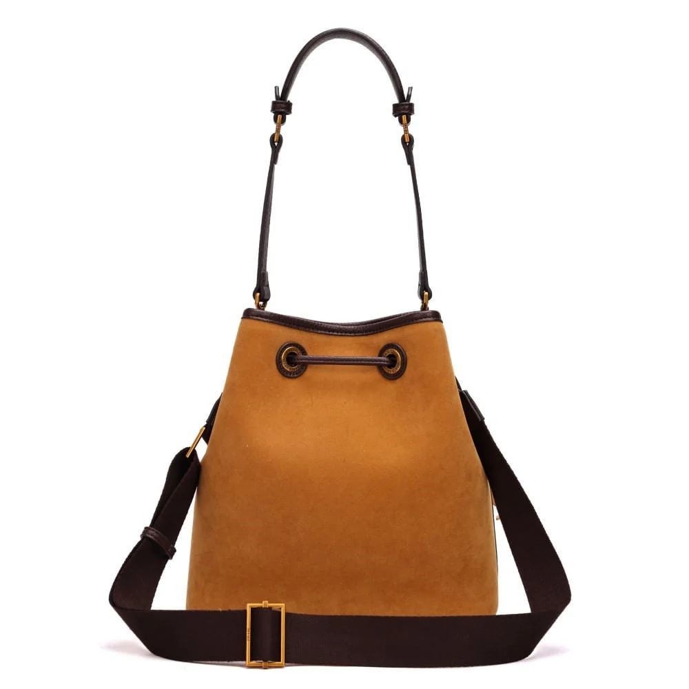 Bolsa Bucket Camurça Amarelo Mostarda Alça Dupla - vista 5 de 8