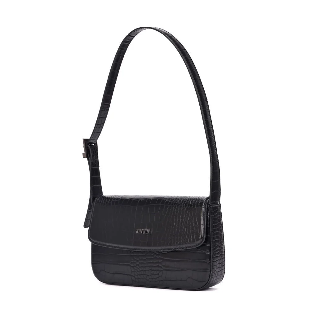 Bolsa Croco Preta Alça Ombro - vista 3 de 7