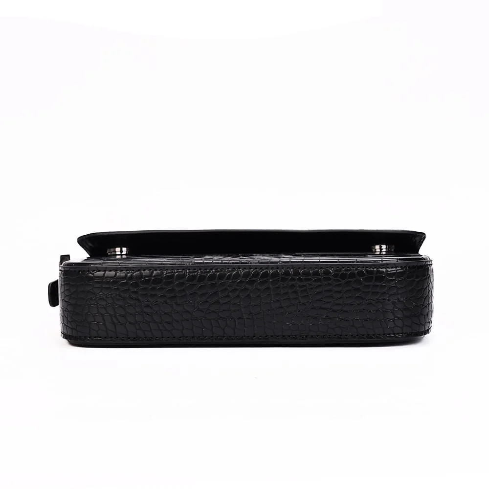 Bolsa Croco Preta Alça Ombro - vista 6 de 7