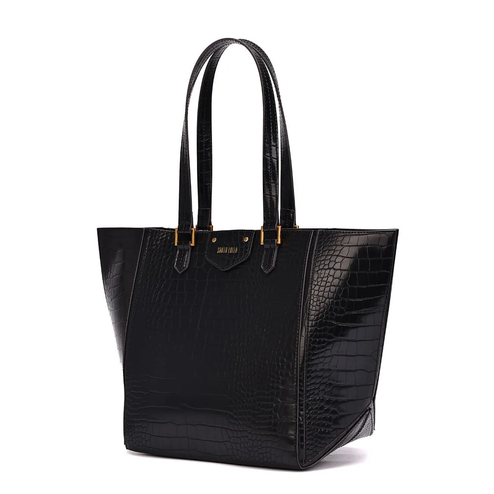 Bolsa Grande Croco Preta Alça Ombro - vista 3 de 8