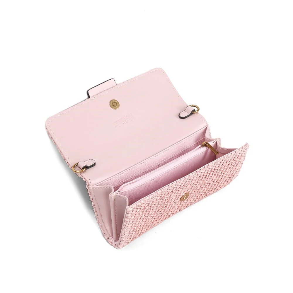 Bolsa Carteira Pequena Tramado Rosa Baby Pink Alça de Ombro - vista 3 de 3
