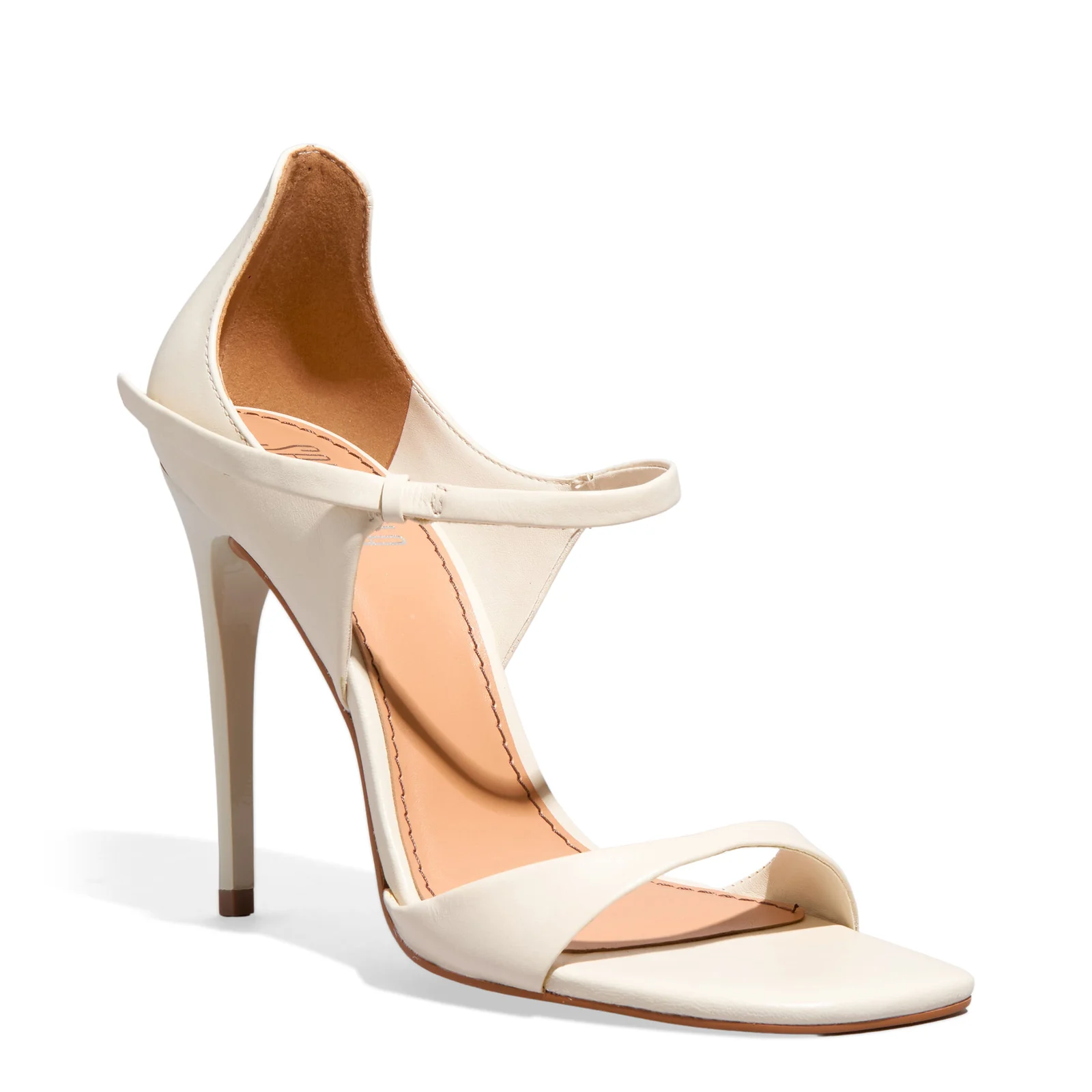 Sandália Meia Pata Couro Pelica Salto Fino Off White - vista 3 de 4