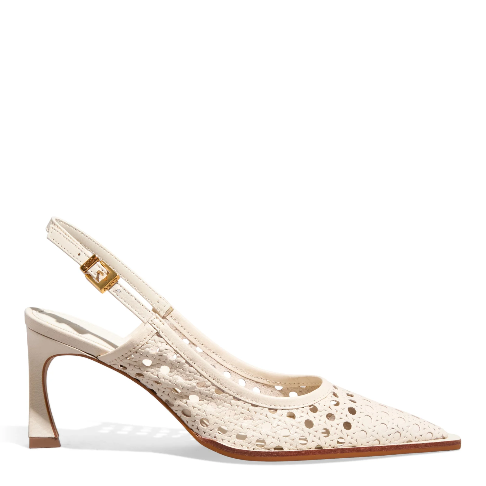 Scarpin Slingback Couro Tressê Off White Bico Fino - vista 2 de 5