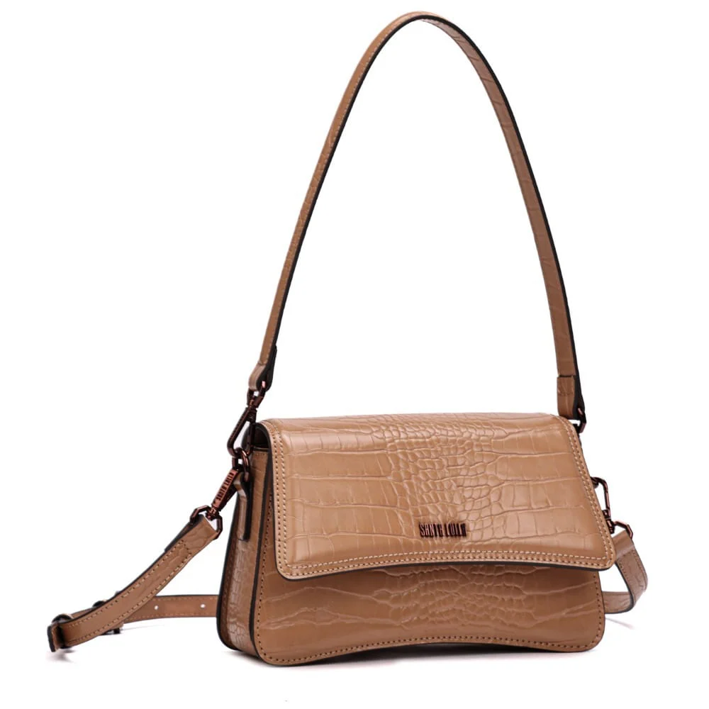 Bolsa Pequena Croco Bege Alça Dupla - vista 2 de 8