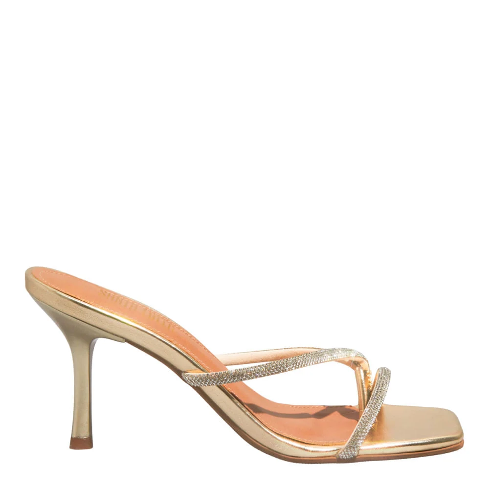 Mule Shiny Brilho Napa Metalizado Dourado Salto Fino - vista 1 de 3