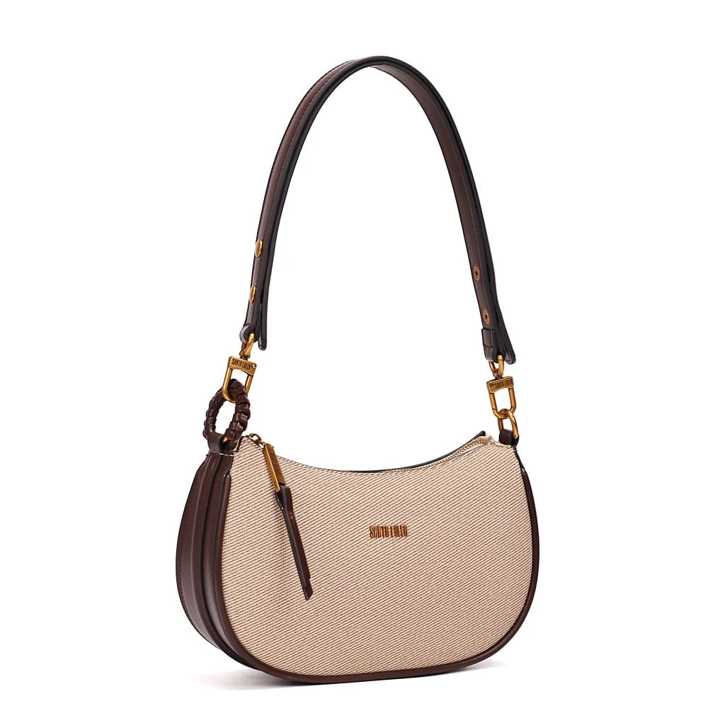 Bolsa Baguete Canvas Bege Alça De Ombro - vista 2 de 7