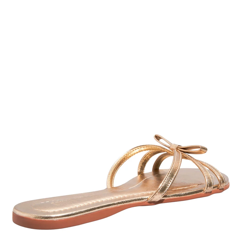 Rasteira Flat Metalizada Tiras Laço Dourado - vista 3 de 4