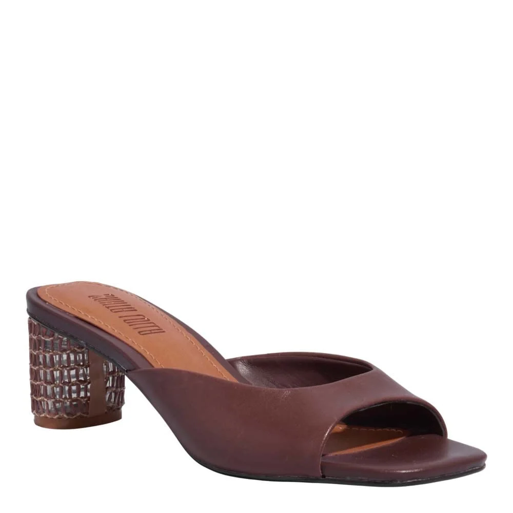 Mule Couro Nobre Marrom Dark Salto Grosso - vista 3 de 5