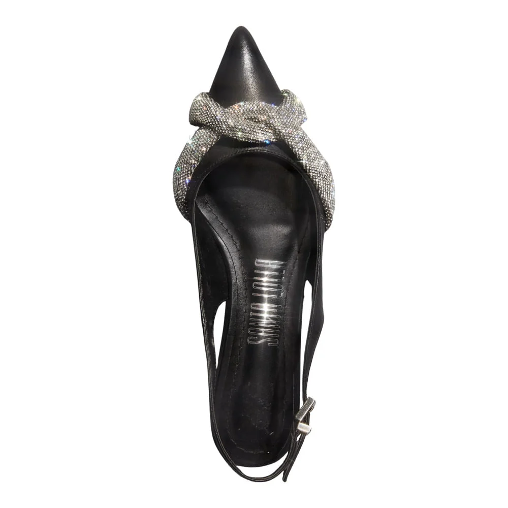 Sapatilha Slingback Couro Confort Preta Bico Fino - vista 4 de 4