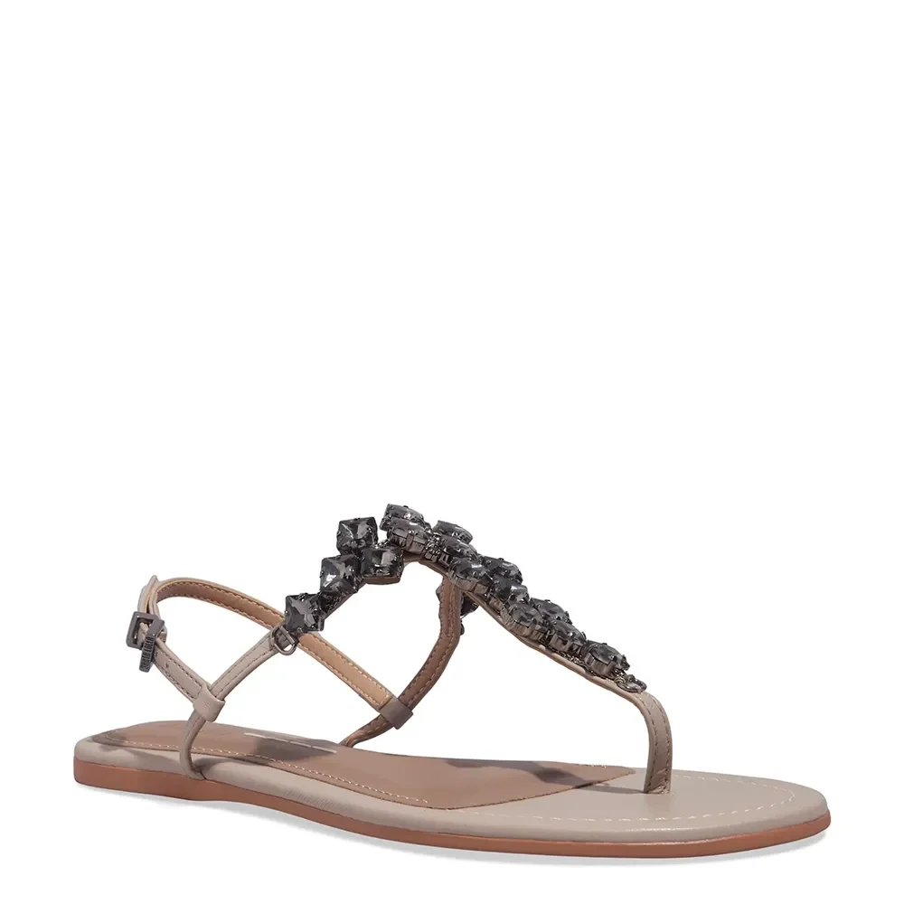 Rasteira Tira Salomé Pedraria Napa Soft Creme - vista 1 de 5