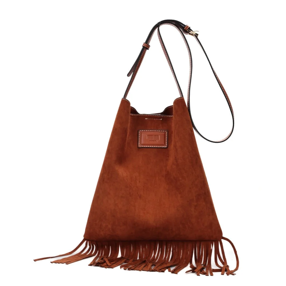 Bolsa Franja Camurça Marrom Transversal - vista 1 de 8