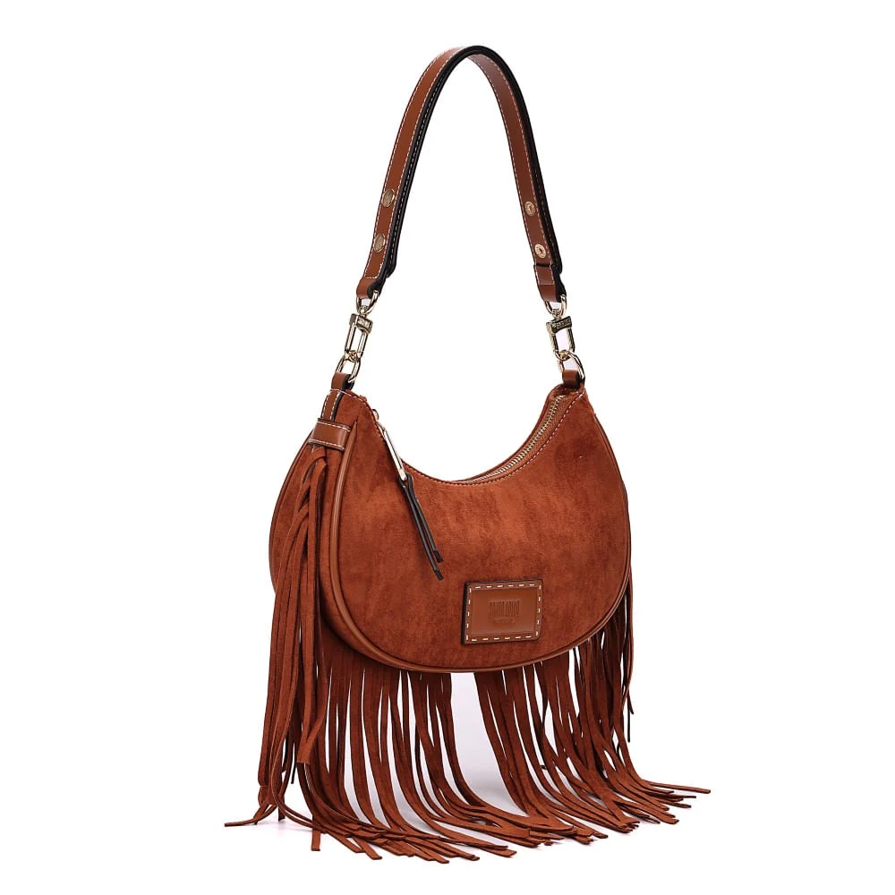Bolsa Hobo Camurça Marrom Franjas Alça de Ombro - vista 2 de 7