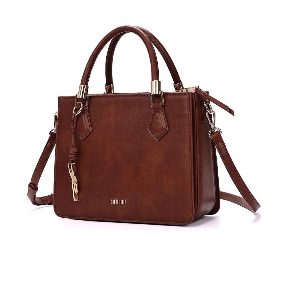 Bolsa Tote Média Estruturada Rústica Marrom Transversal - vista 3 de 7
