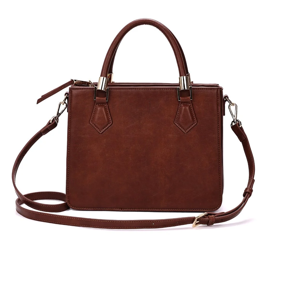 Bolsa Tote Média Estruturada Rústica Marrom Transversal - vista 5 de 7