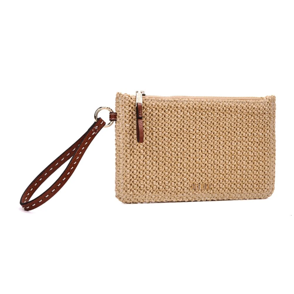 Clutch Pequena Palha Bege Alça De Mão - vista 2 de 7