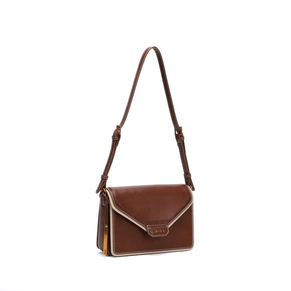 Bolsa Envelope Rustica Marrom Pespontos - vista 2 de 5