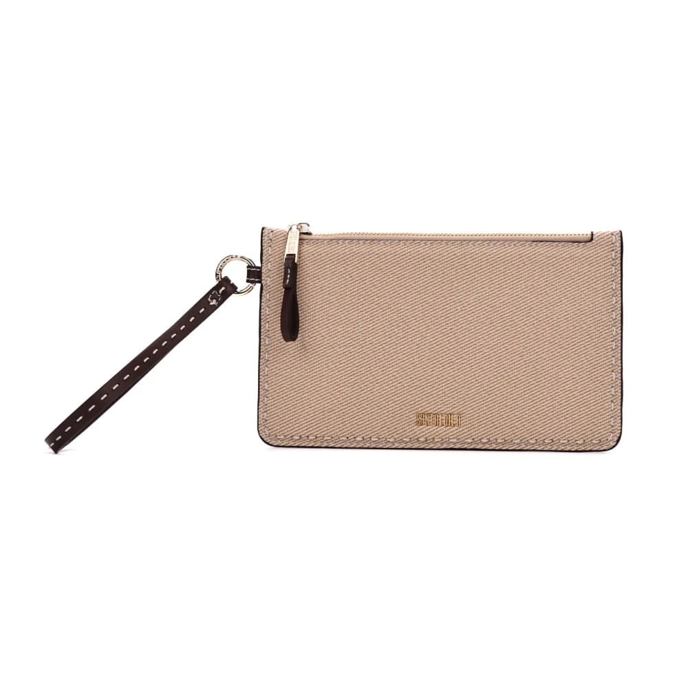 Clutch Canvas Alça De Mão Pespontos Bege - vista 1 de 7