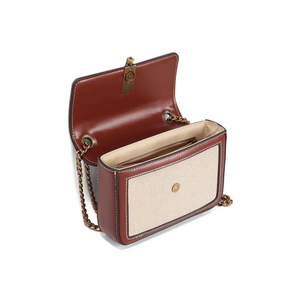 Bolsa Canvas Bege Alça Corrente De Ombro - vista 3 de 3