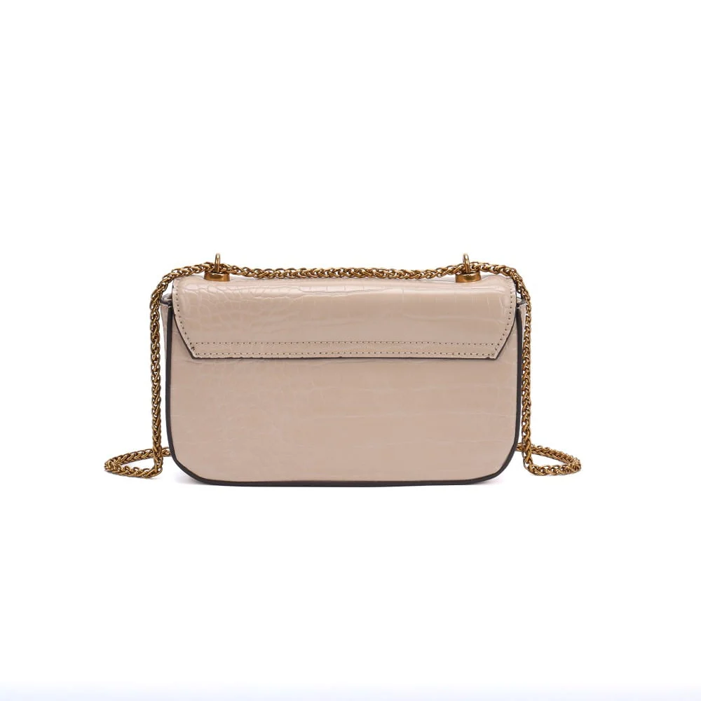 Bolsa Croco Bege Alça Transversal Corrente - vista 3 de 5