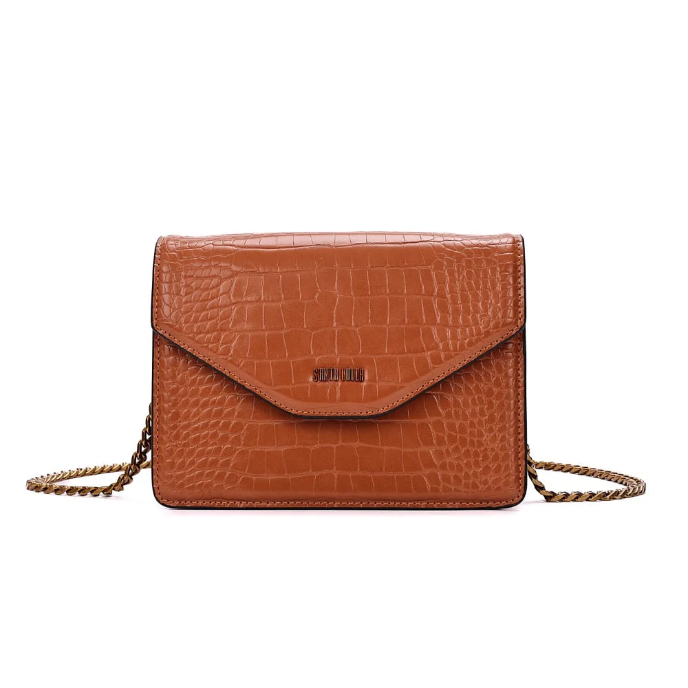 Bolsa Envelope Croco Marrom Alça Corrente Transversal - vista 1 de 7
