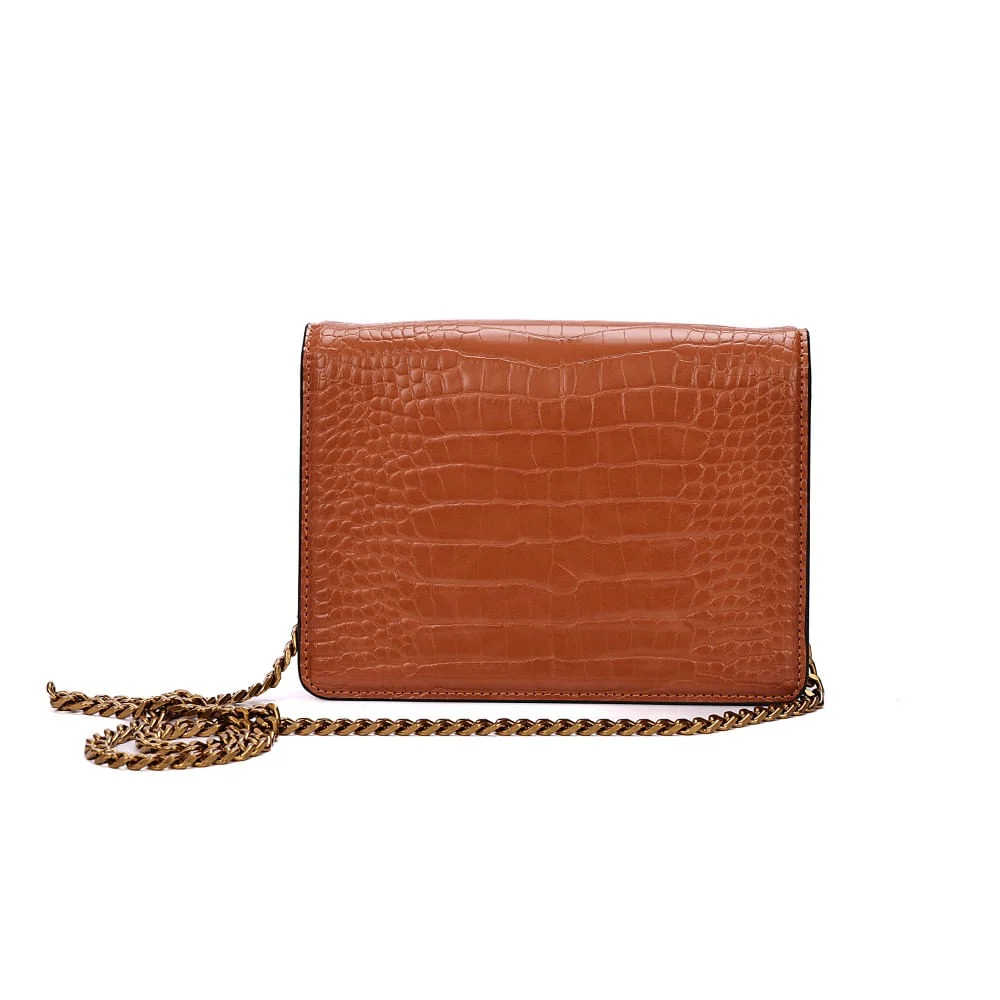 Bolsa Envelope Croco Marrom Alça Corrente Transversal - vista 5 de 7