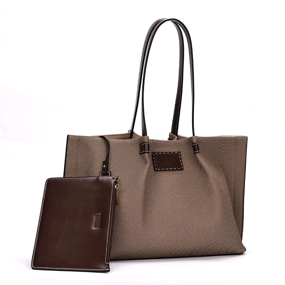 Bolsa Shopper Canvas E Clutch Marrom Dark - vista 2 de 7