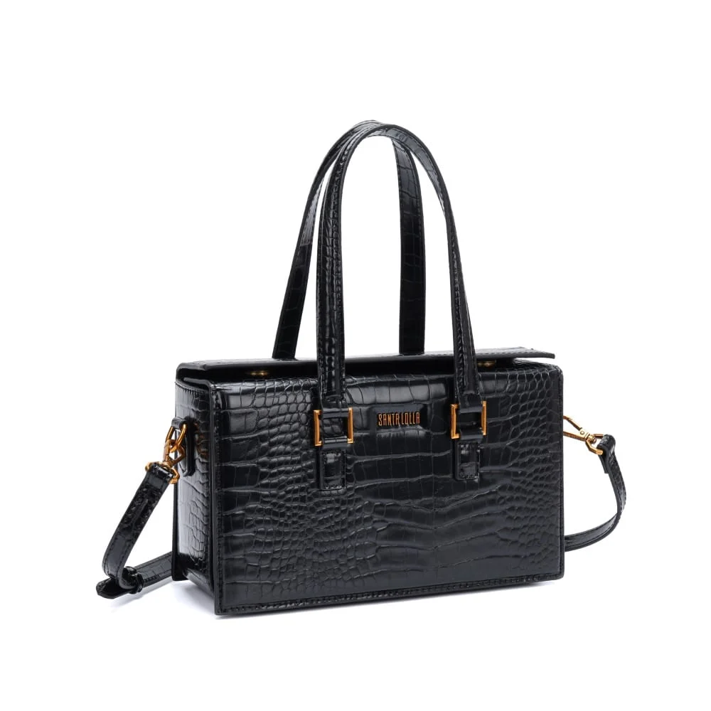 Bolsa Pequena Tote Croco Preta Alça Dupla - vista 2 de 5