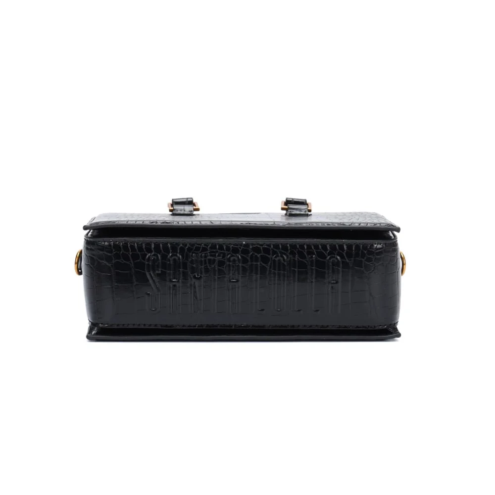 Bolsa Pequena Tote Croco Preta Alça Dupla - vista 4 de 5
