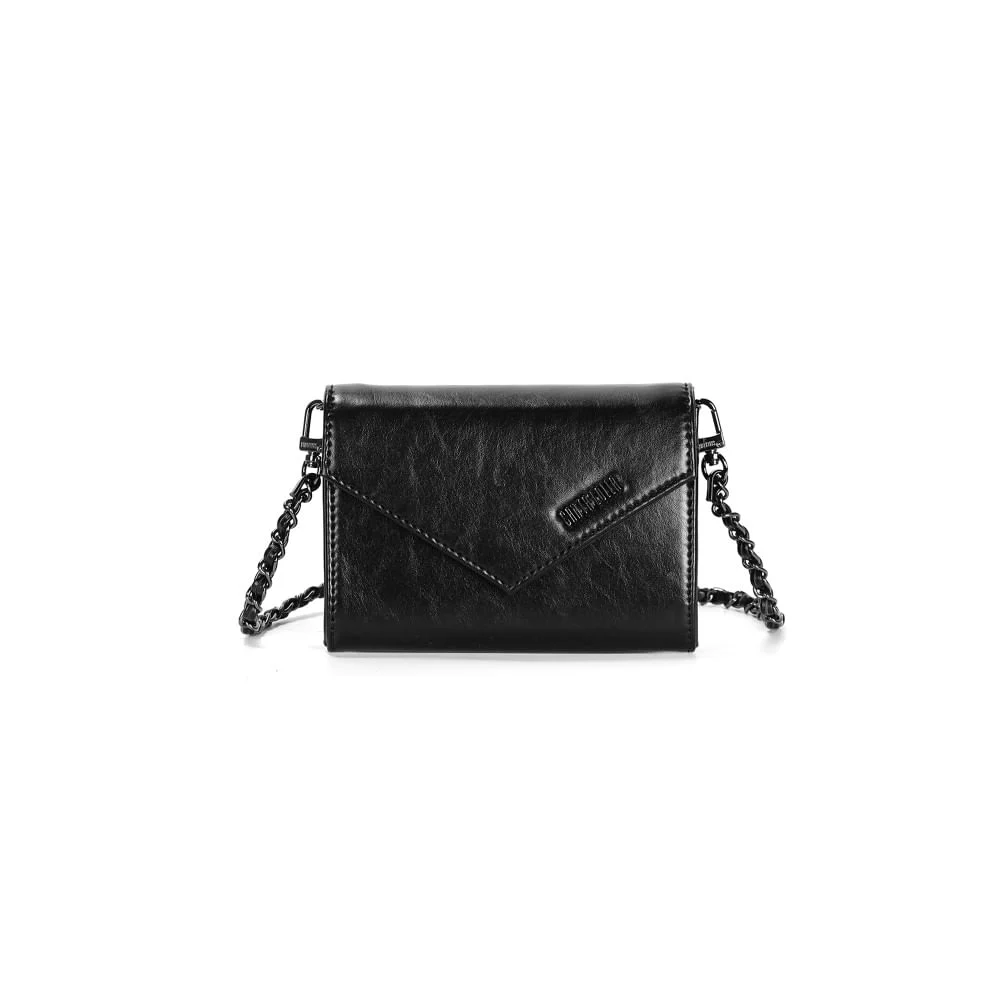 Bolsa Carteira Rustica Alça Corrente Transversal Preta - vista 1 de 3