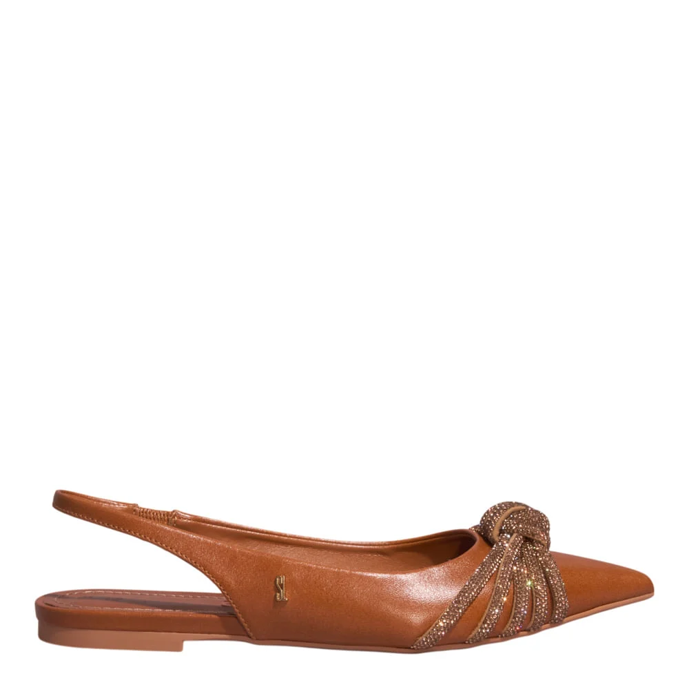 Sapatilha Slingback Couro Marrom Bico Fino - vista 1 de 4