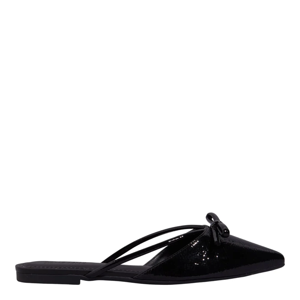 Mocassim Mule Verniz Preto Bico Fino Laço - vista 1 de 4