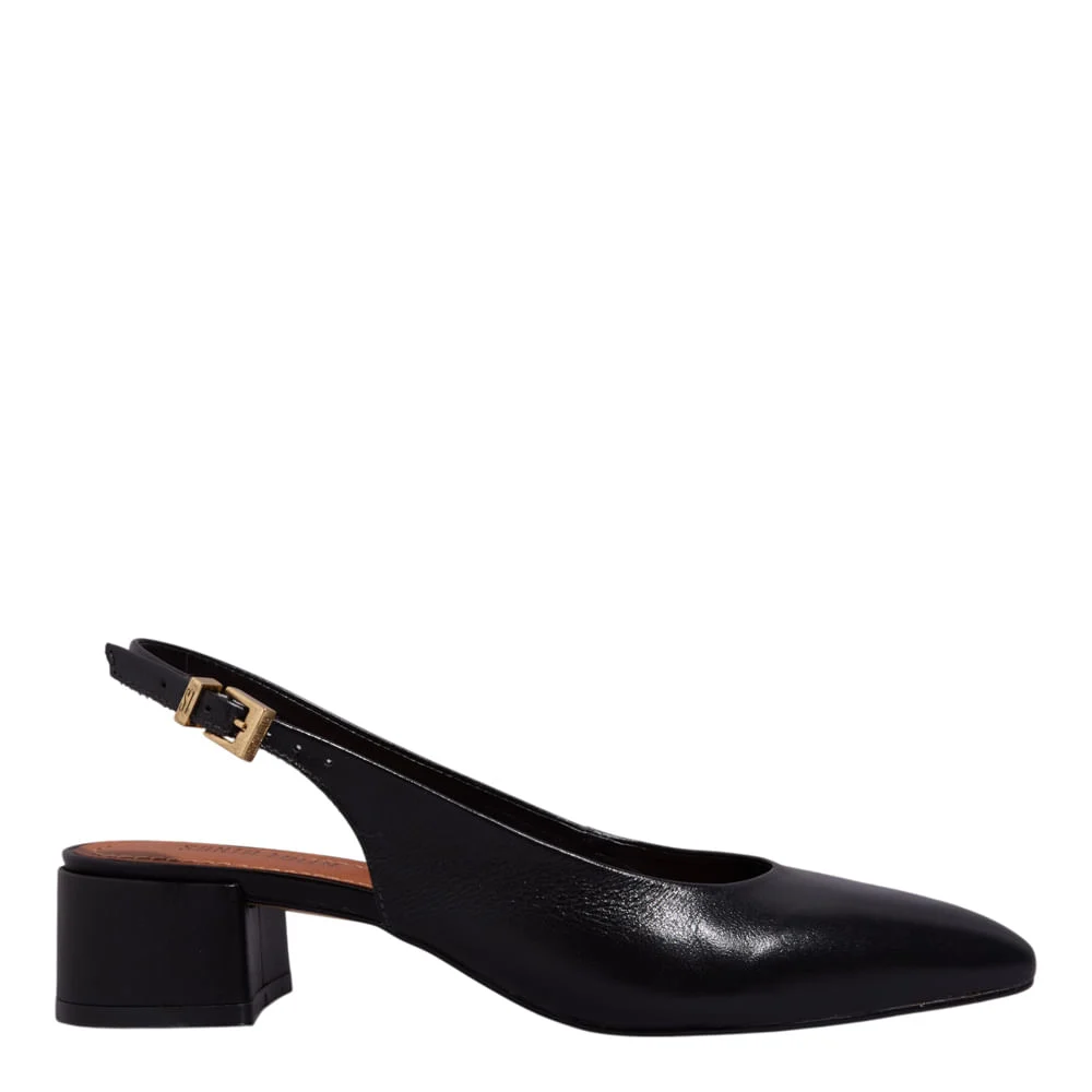 Scarpin Slingback Couro Nobre Salto Bloco Preto - vista 1 de 3