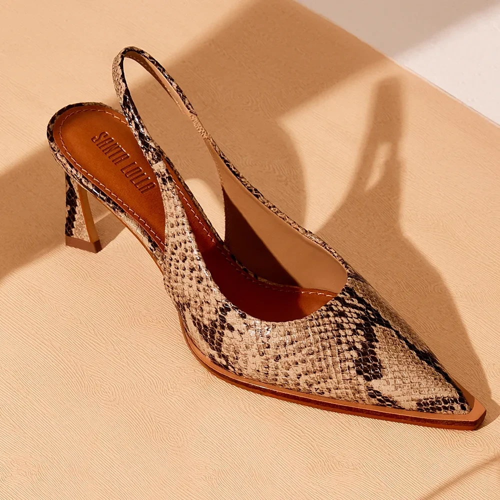 Scarpin Slingback Couro Salto Fino Animal Print Cobra - vista 1 de 4