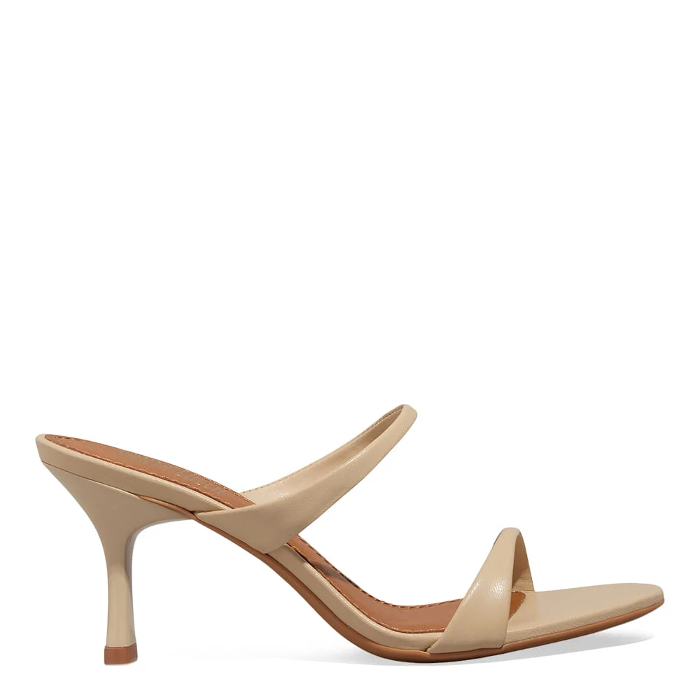 Mule Couro Pelica Soft Bege Salto Alto Fino - vista 1 de 3