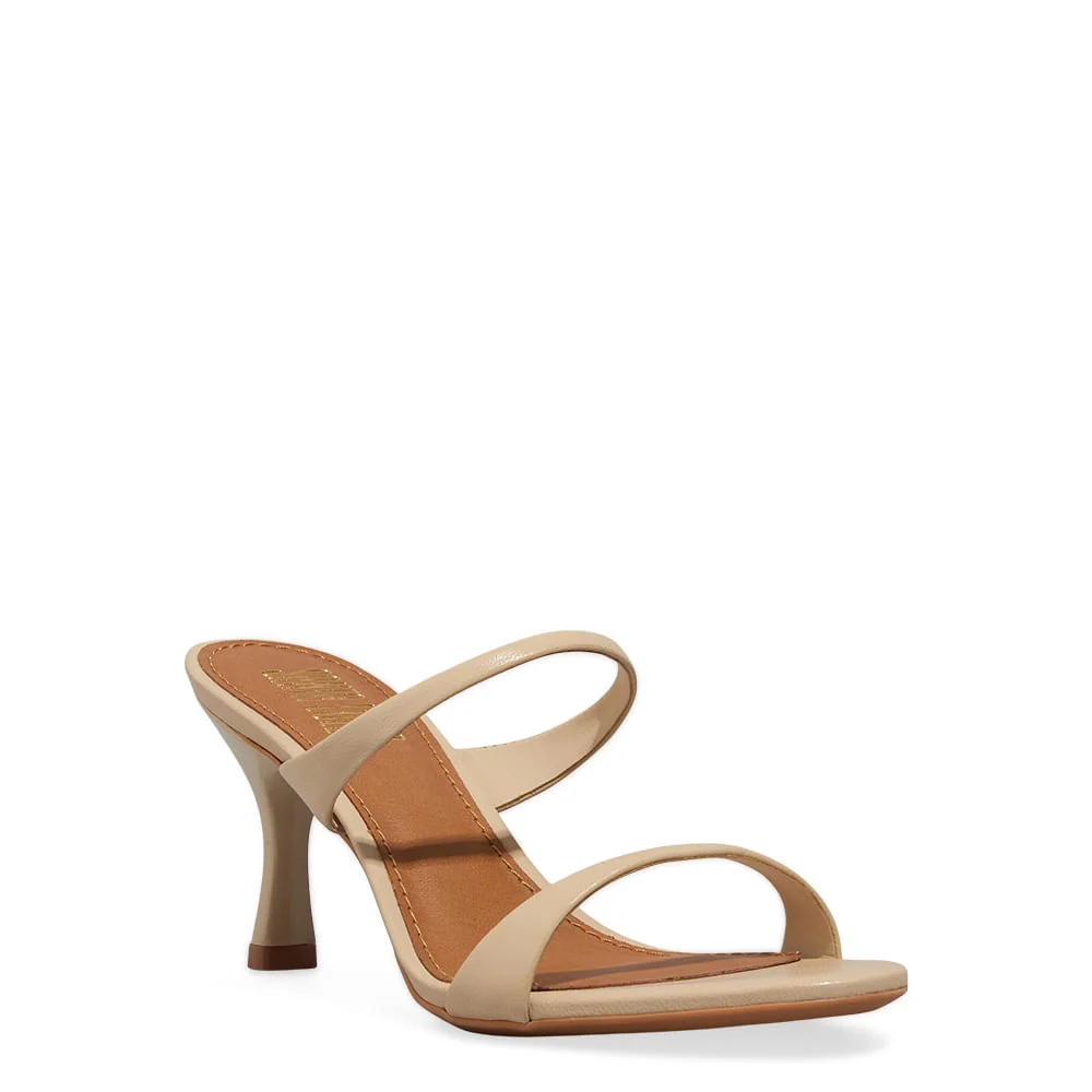 Mule Couro Pelica Soft Bege Salto Alto Fino - vista 2 de 3