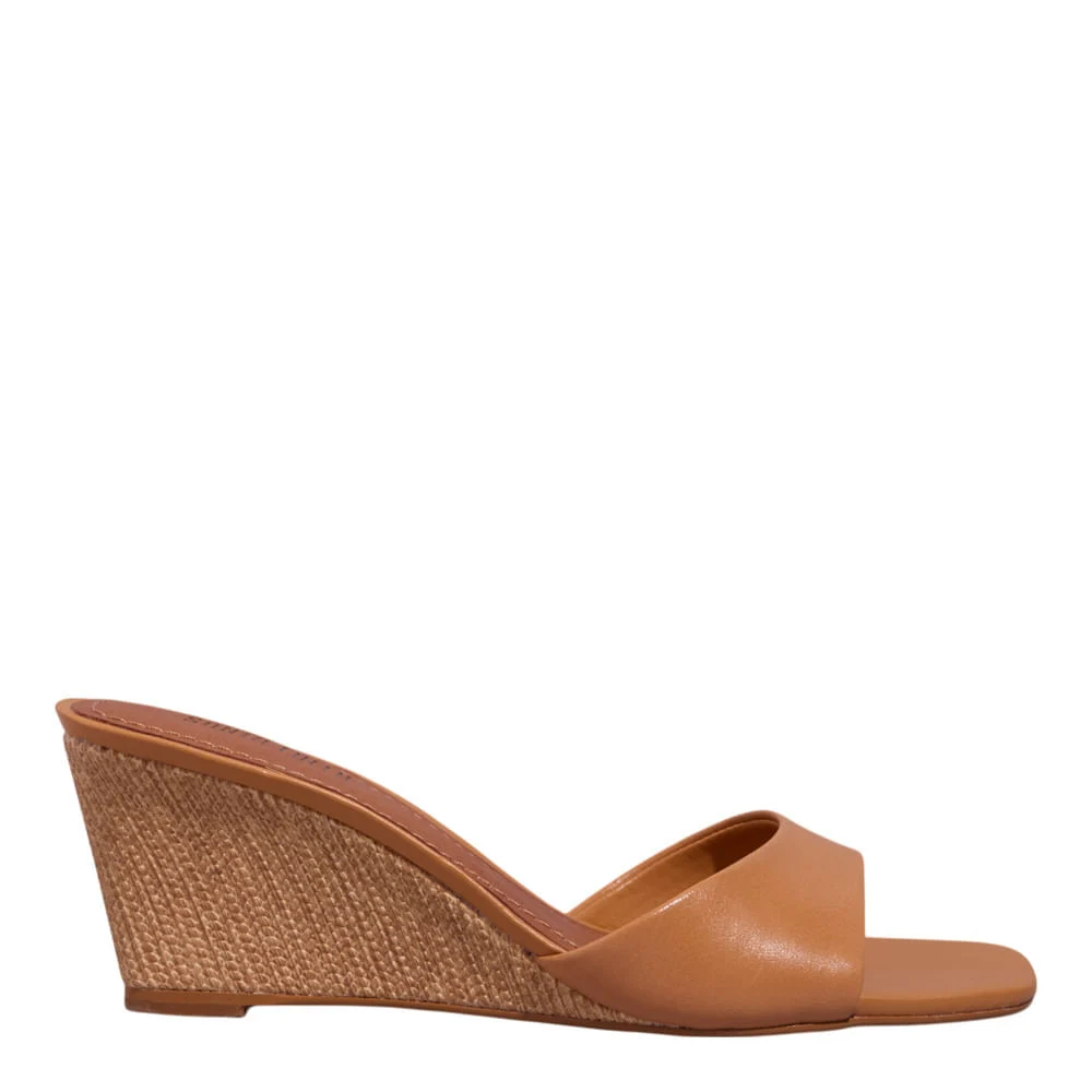 Mule Anabela Couro Nobre Soft Bico Quadrado Caramelo - vista 1 de 3