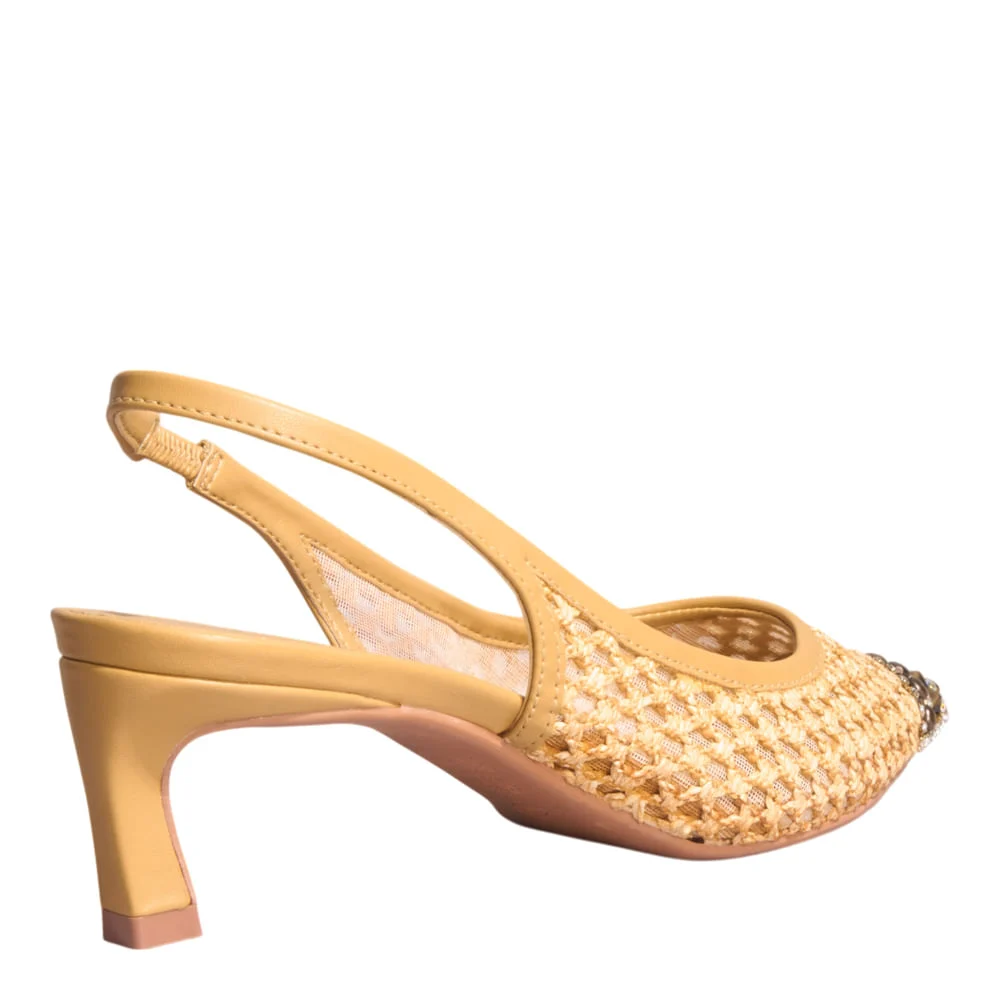 Scarpin Slingback Strass Salto Fino Bege Claro - vista 3 de 4