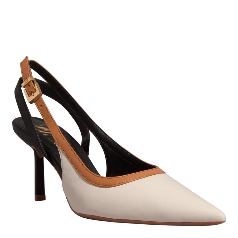 Scarpin Slingback Couro Marfim Salto Fino - vista 2 de 3