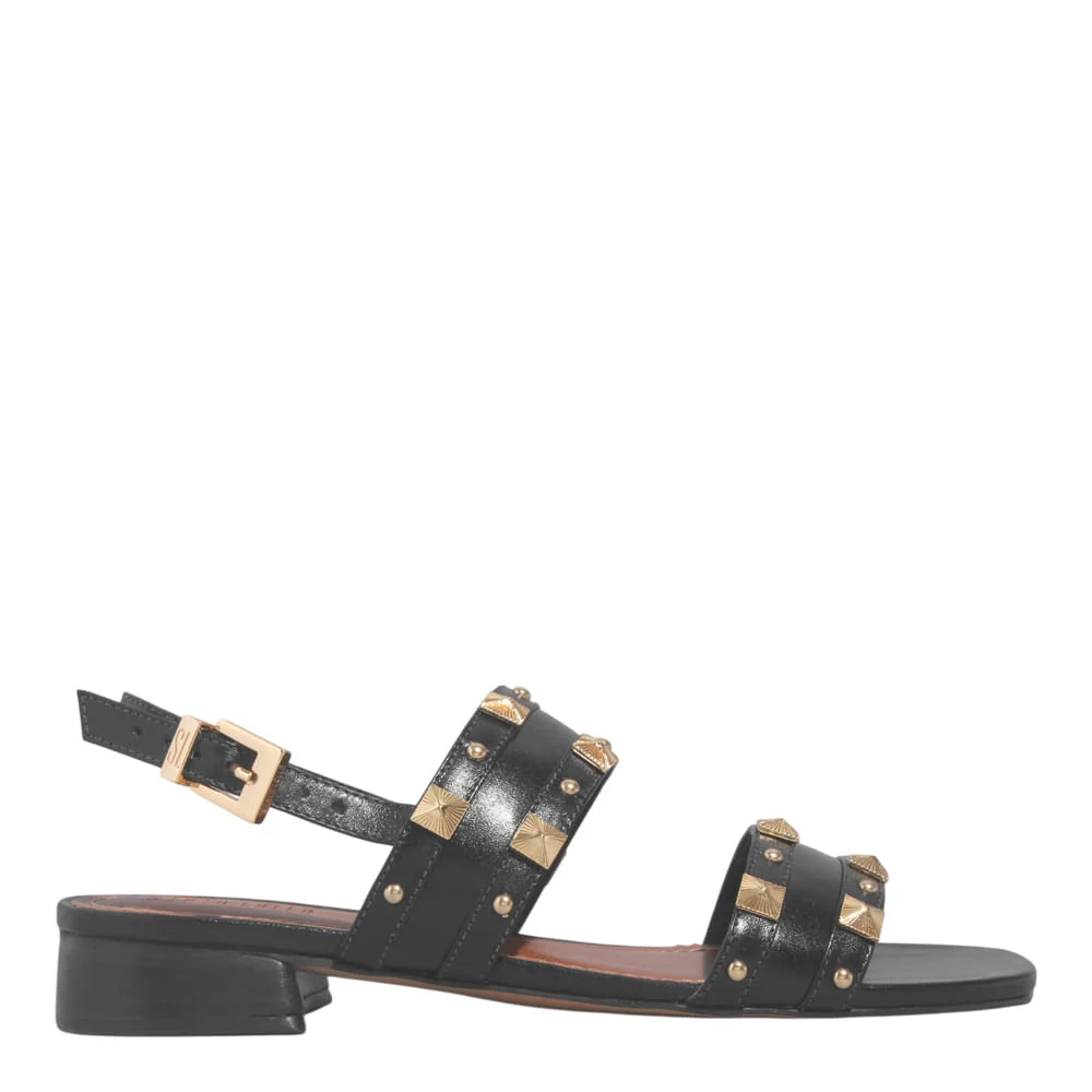Rasteira Couro Preta Salto Baixo Spikes - vista 1 de 4