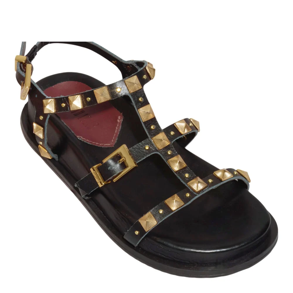 Papete Couro Confort Preta Tiras Spikes - vista 5 de 5
