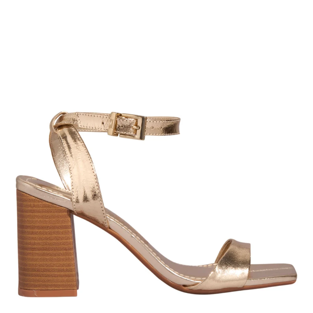 Sandália Couro Metalizado Dourado Salto Fachete - vista 1 de 3