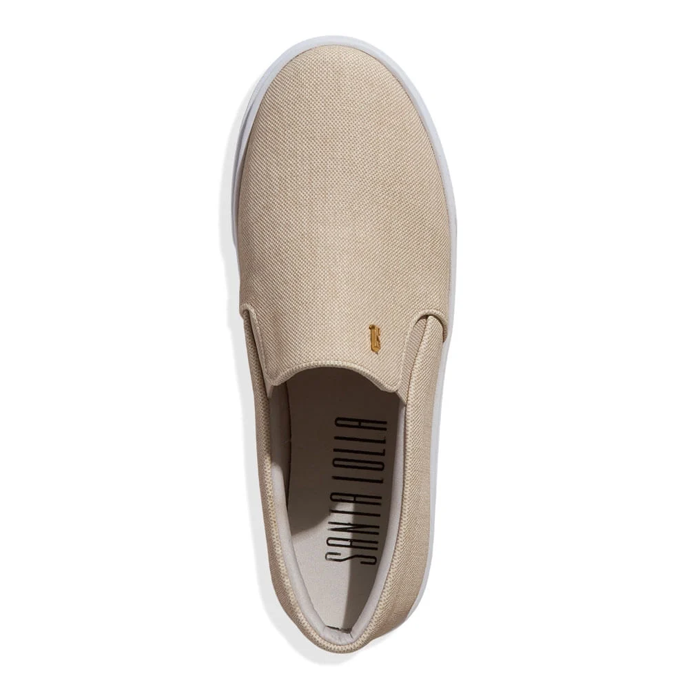 Tênis Slip On Tecido Bege Linho - vista 4 de 4