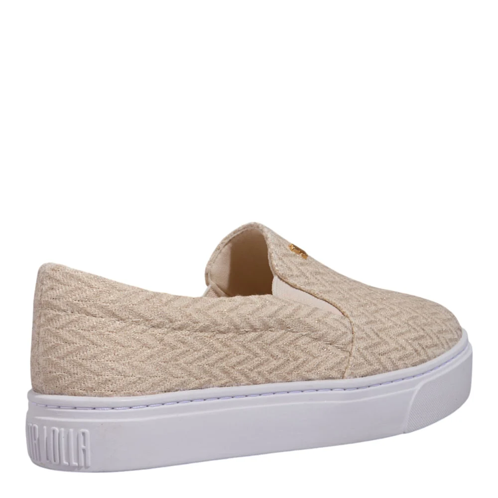 Tênis Slip On Tecido Dourado - vista 3 de 5