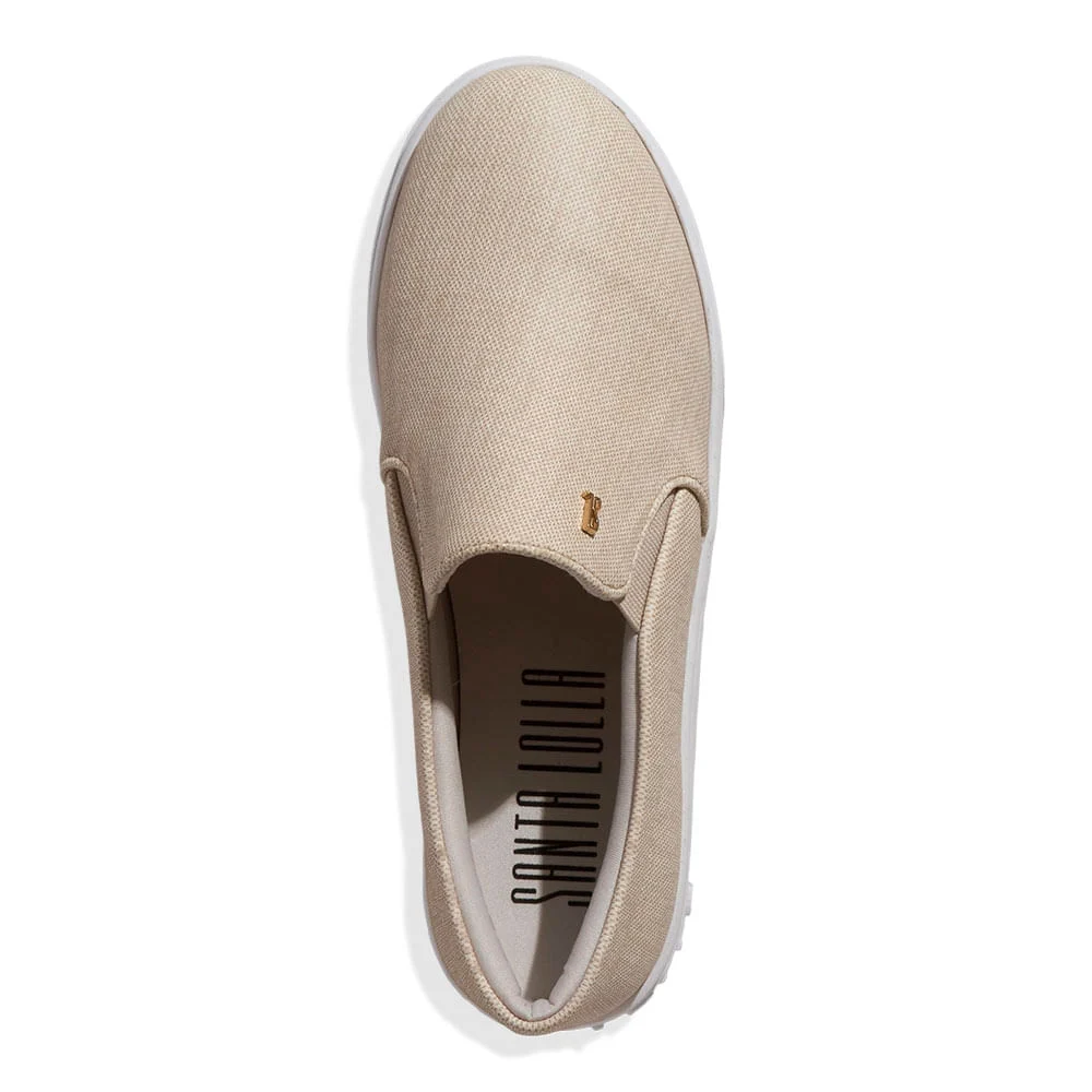 Tênis Slip On Plataforma Tecido Linho Bege - vista 4 de 4
