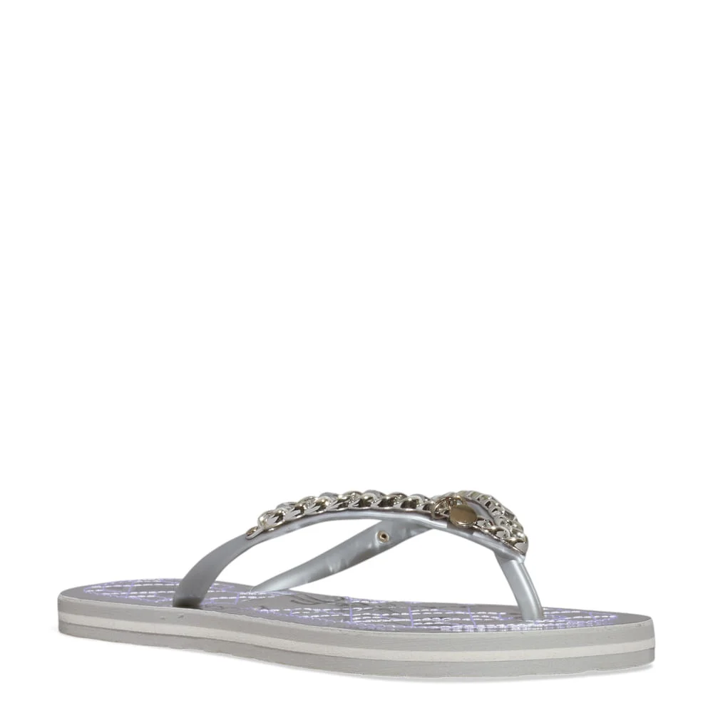 Chinelo Flip Flop Metalizado Specchio Corrente Prata - vista 2 de 5